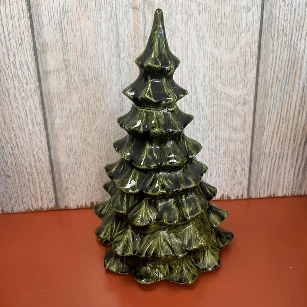 Vintage Handmade Ceramic Large Green Pine Tree Christmas MCM Green‎ Drip 8.5'